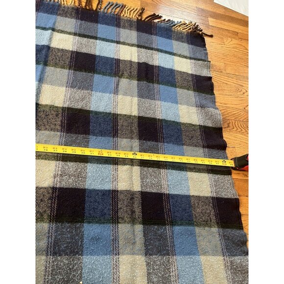 LL Bean Vintage Classic Light Blue Purple Plaid Soft Wool Throw Blanket ~49 x 51 - Picture 8 of 13
